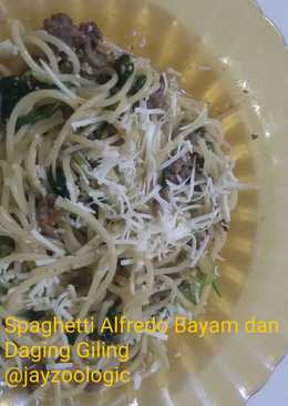 Spaghetti Carbonara Bayam dan Daging Giling ala Bundoooo