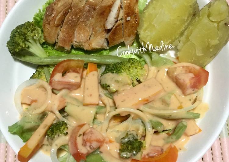 cara membuat Chicken marinade with salad (for diet)