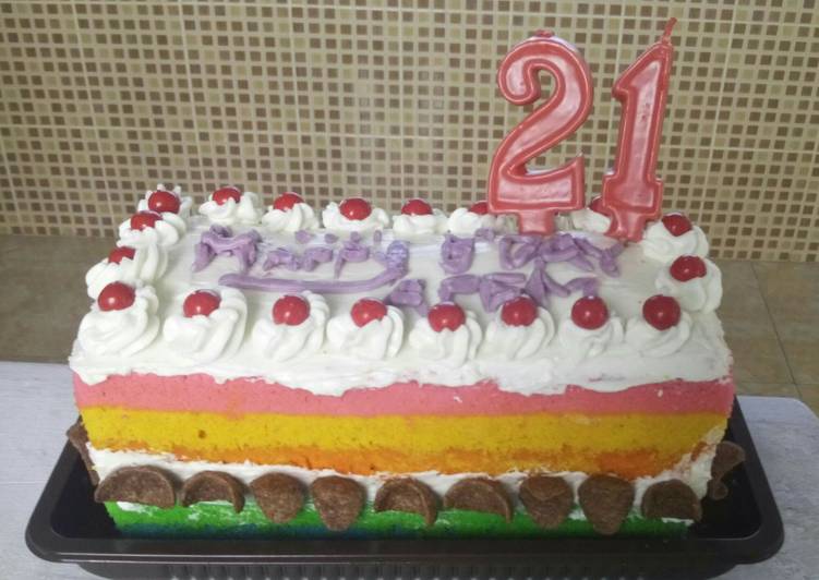 bahan dan cara membuat 1st Rainbow Cake