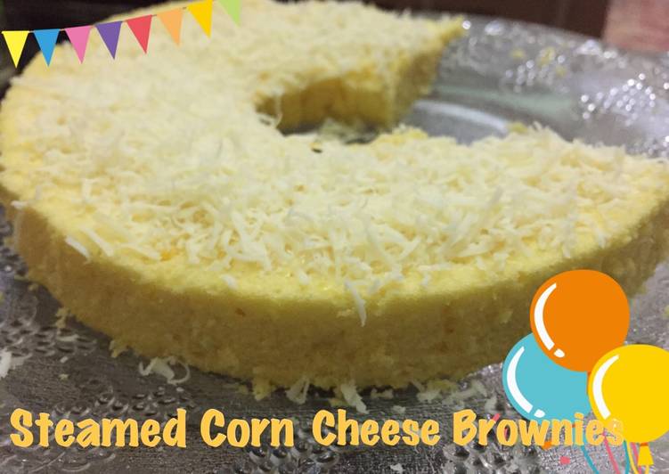 resep masakan Steamed Corn Cheese Brownies/Bolu Jagung Keju Kukus