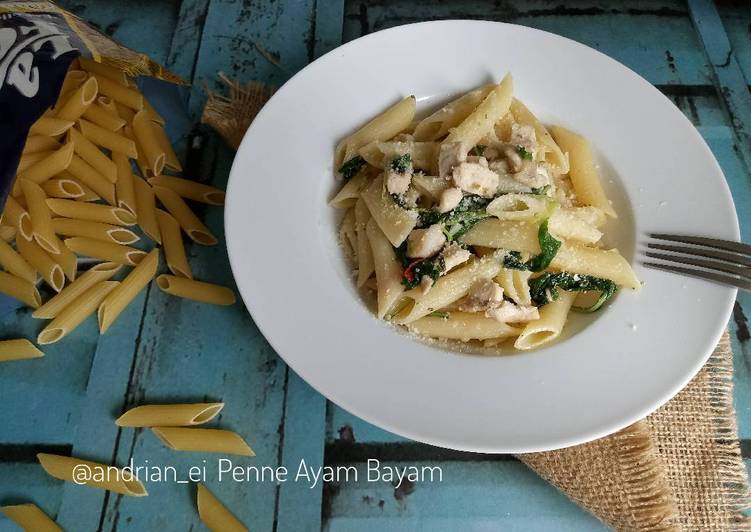 bahan dan cara membuat Penne Ayam Bayam