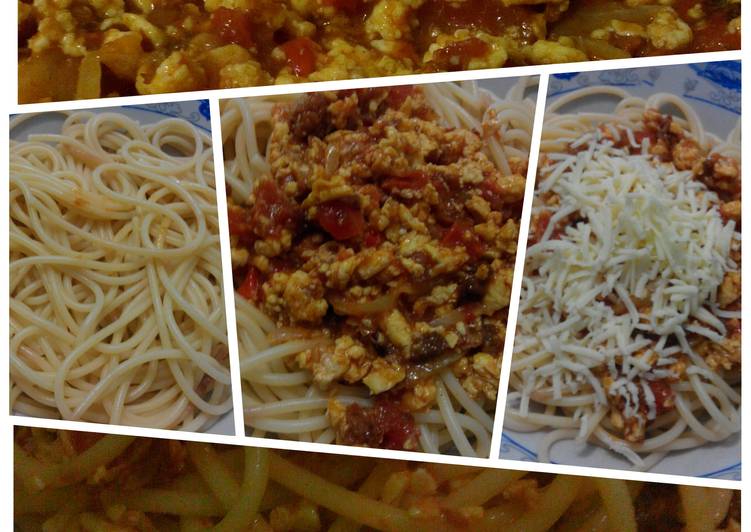 resep lengkap untuk Spaghetti toping telur orak-arik