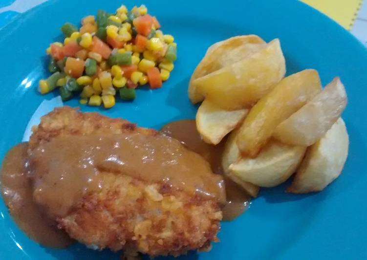 resep lengkap untuk Crsipy chicken steak with Chitato