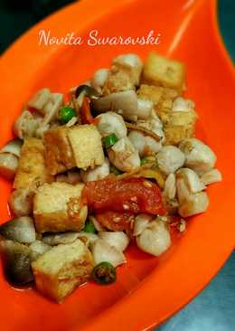 Tumis jamur merang + tahu cina (vegan)