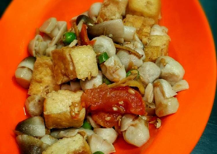 resep lengkap untuk Tumis jamur merang + tahu cina (vegan)