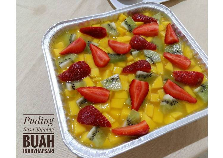 cara membuat Puding Susu Topping Buah