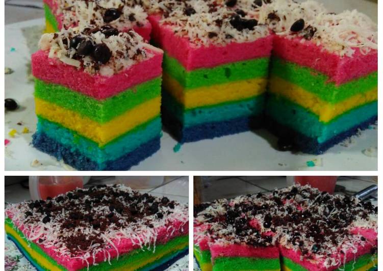 bahan dan cara membuat Rainbow cake kukus