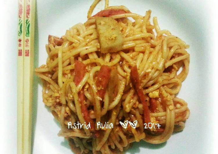 resep makanan Spagetti spicy barbequ sauce