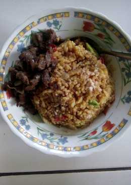 Nasi goreng pete + daging sapi asap