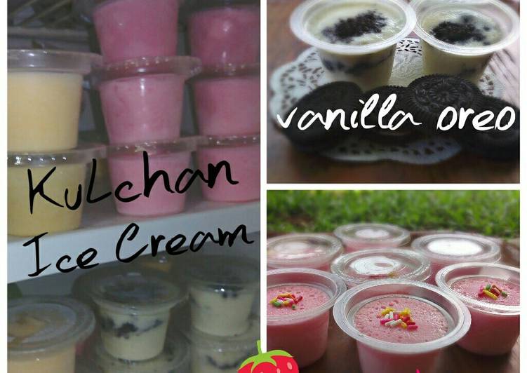 bahan dan cara membuat es krim vanilla oreo dan strawberry