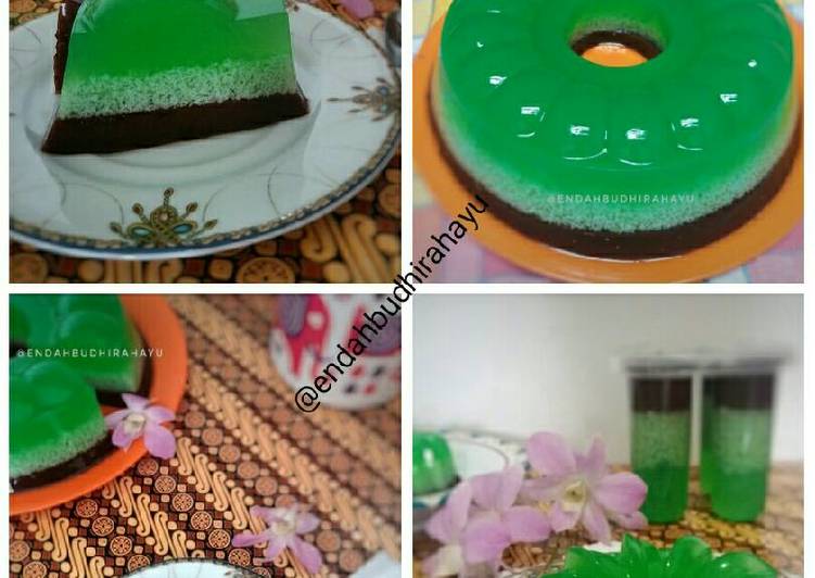 bahan dan cara membuat Puding lumut lapis coklat