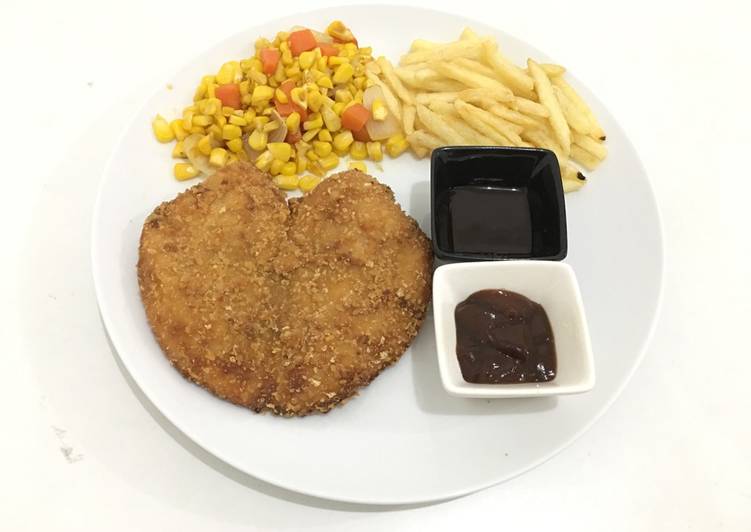 gambar untuk cara membuat Chicken schnitzel (chicken steak)