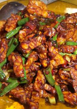 Tumis kering tempe tahu dan kacang panjang