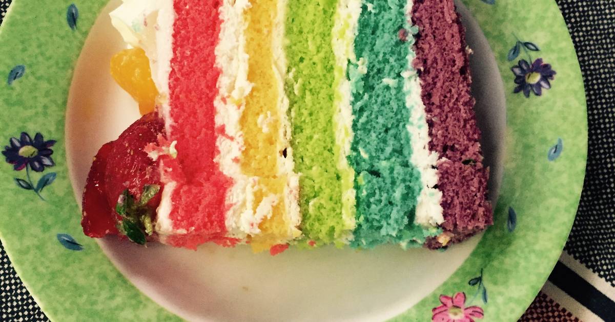 Resep Rainbow cake kukus with fruit