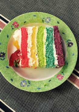 Rainbow cake kukus with fruit
