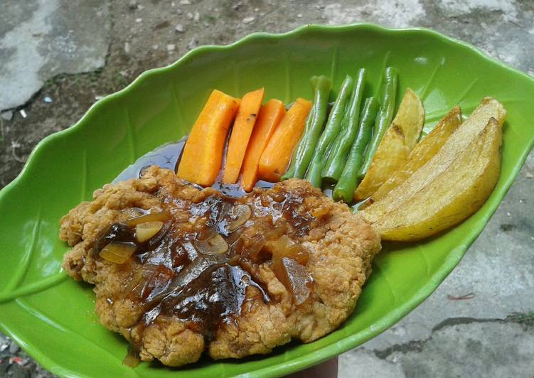 resep makanan Chicken Steak with Blackpepper Sauce and Vegetables ala Kedai st