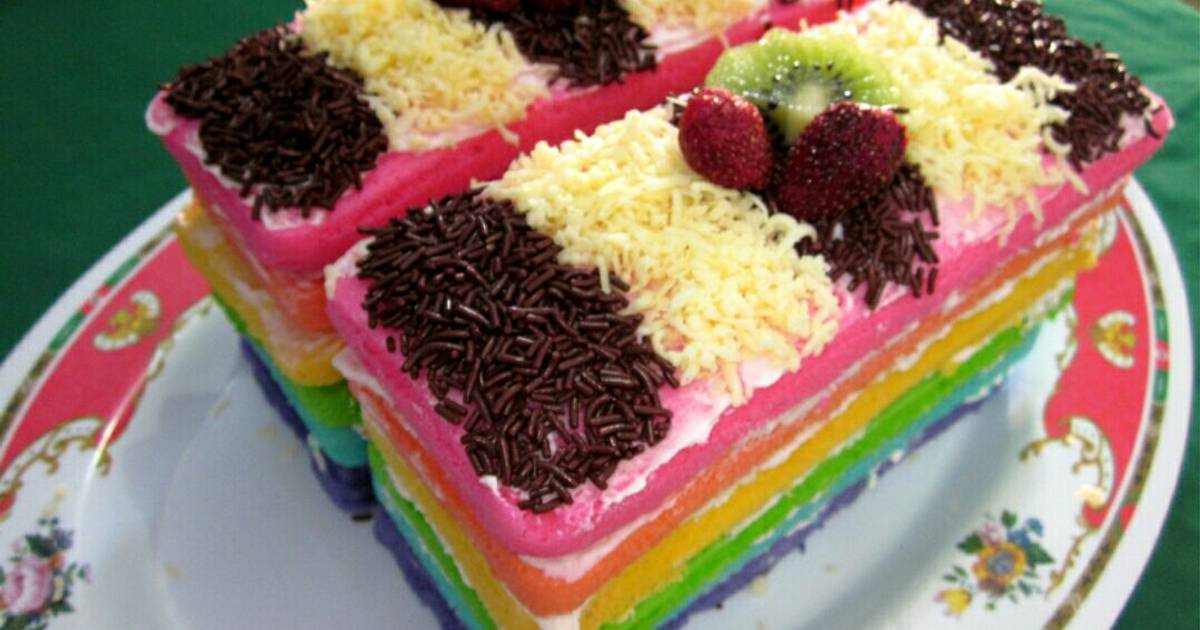 Resep steam rainbow cake Resep steam rainbow cake