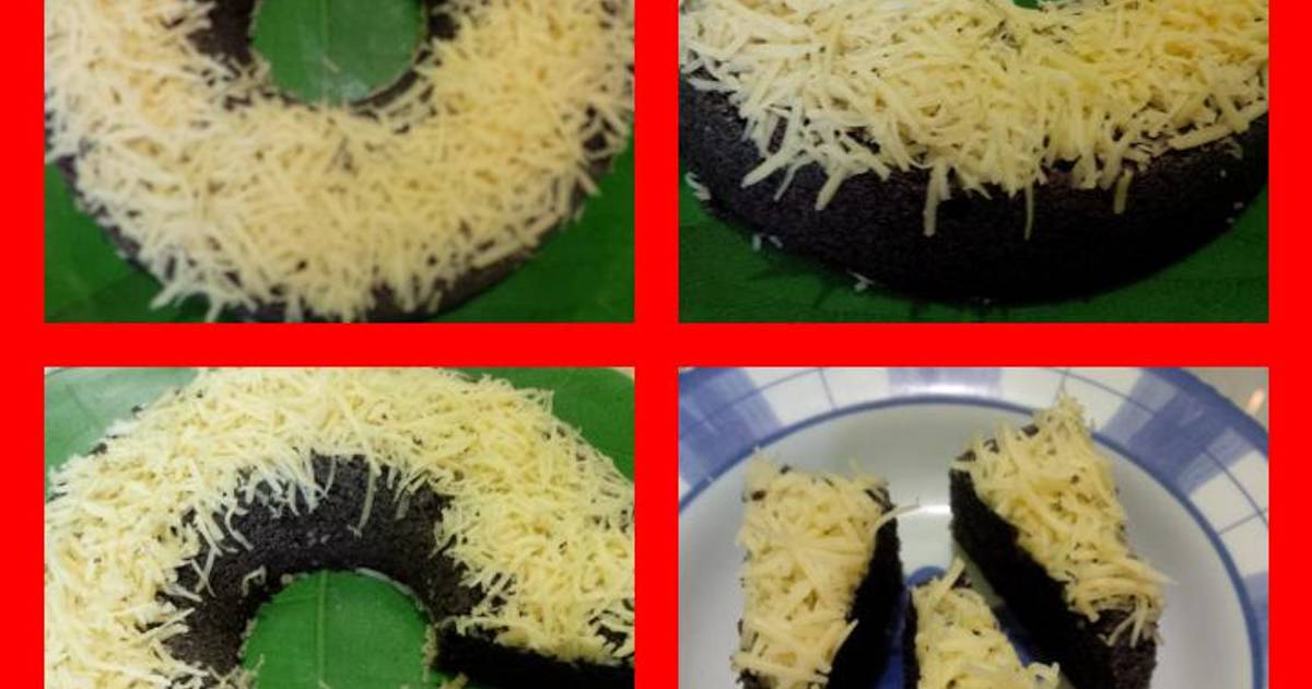 Resep Bolu kukus ketan hitam tabur keju