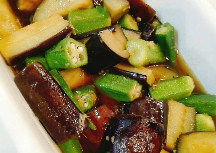 gambar untuk cara membuat Eggplant and Okra Agebitashi