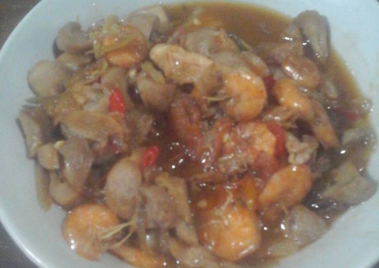 resep masakan Tumis jamur kancing + udang dan cumi
