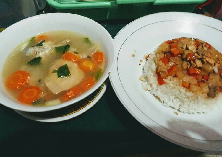 resep lengkap untuk Nasi tim ayam dan sayur sop ayam