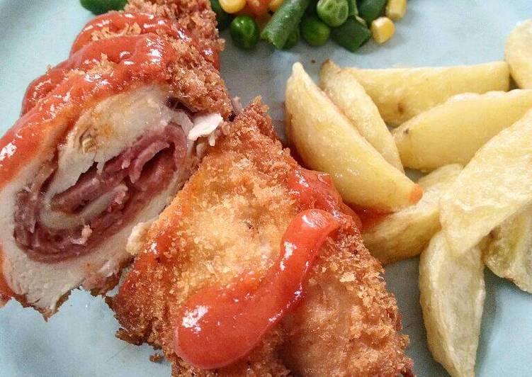 resep Chiken Cordon Bleu isi kornet Beef