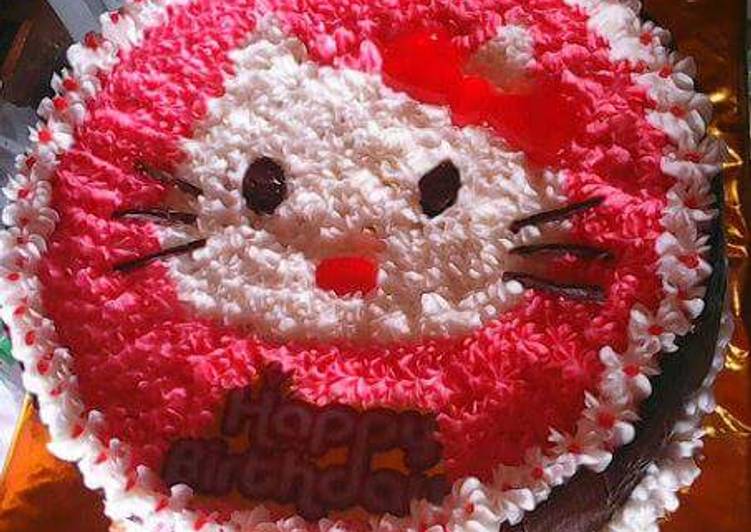 cara membuat Kue ultah Hello kitti