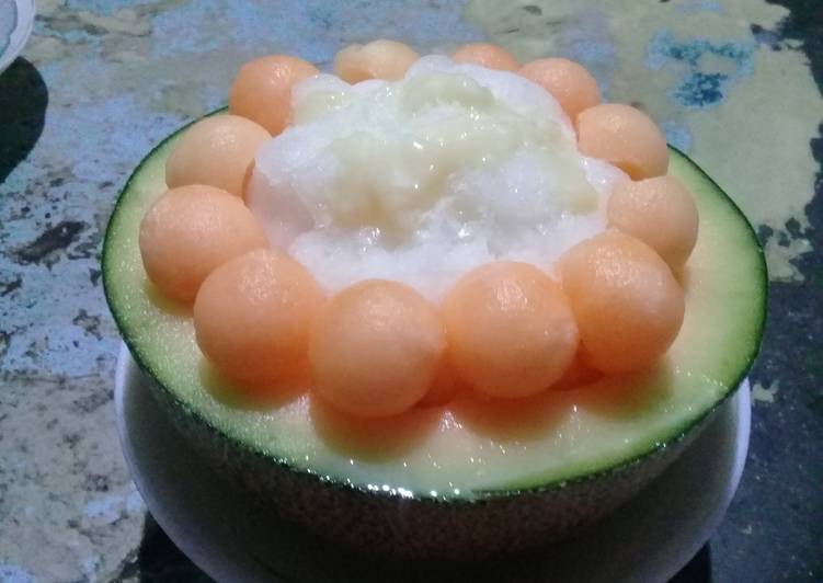 resep makanan Es serut melon (ice shaved melon)