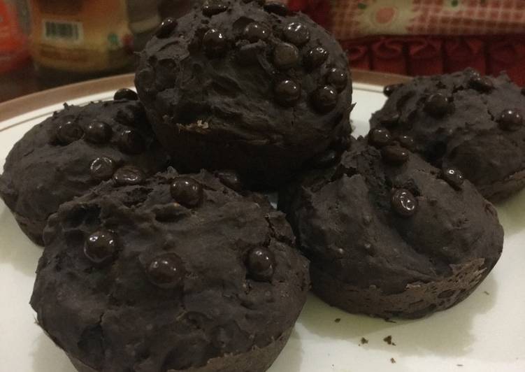 bahan dan cara membuat Chocopeanut Healthy Vegetarian Muffin <160kkal