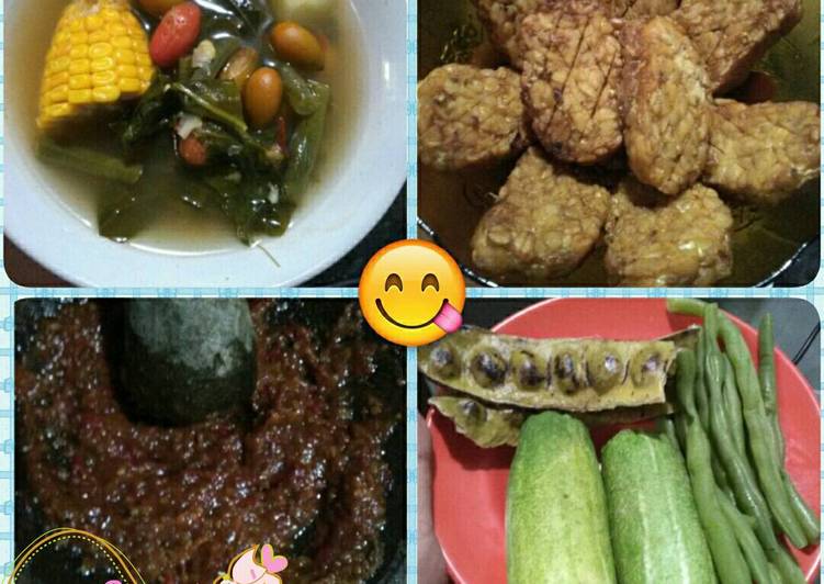 resep makanan Sayur Asem, tempe goreng, sambel, lalap