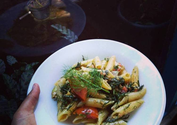 cara membuat Tomato Dill Penne Aglio Olio