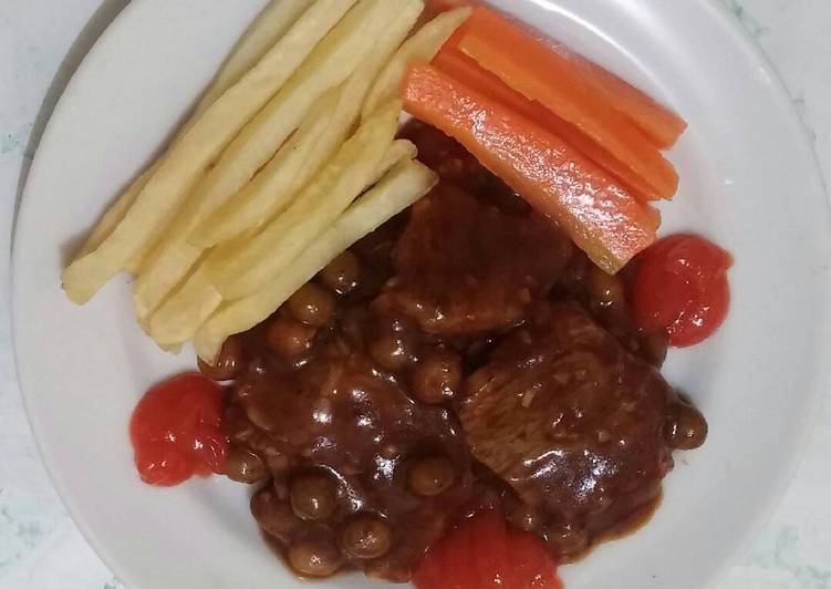 bahan dan cara membuat Beef Steak with BBQ Sauce