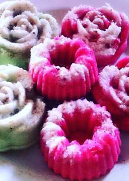 Kue putu pink hijau nehinehi