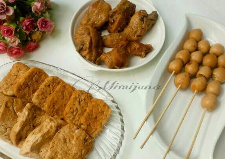 bahan dan cara membuat 1 Resep, dapat Ayam Kalasan, Tahu Tempe Bacem, Sate Telur Puyuh