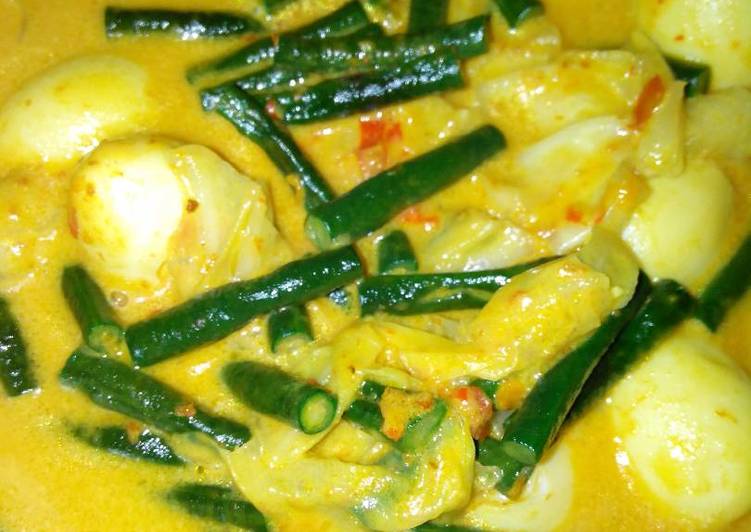 cara membuat Gulai kacang panjang ala padang (+ kol & telor puyuh)