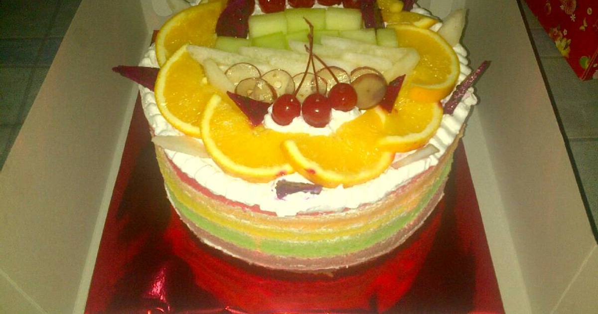 Resep Rainbow cake toping buah special wedding Resep Rainbow cake toping buah special wedding