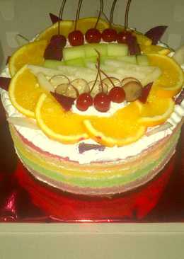 Rainbow cake toping buah special wedding