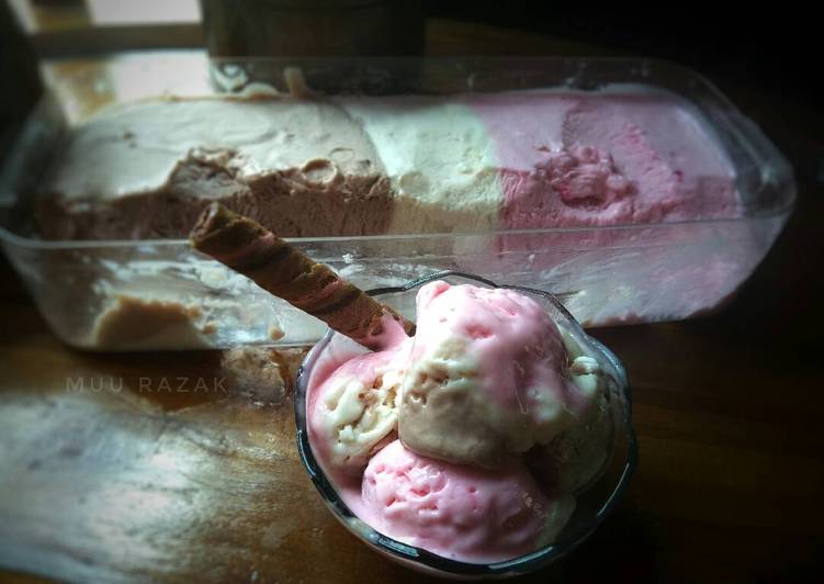 bahan dan cara membuat Ice cream smooth 3 rasa
