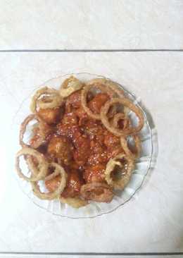 Chicken pokpok with BBQ sauce and onion ring