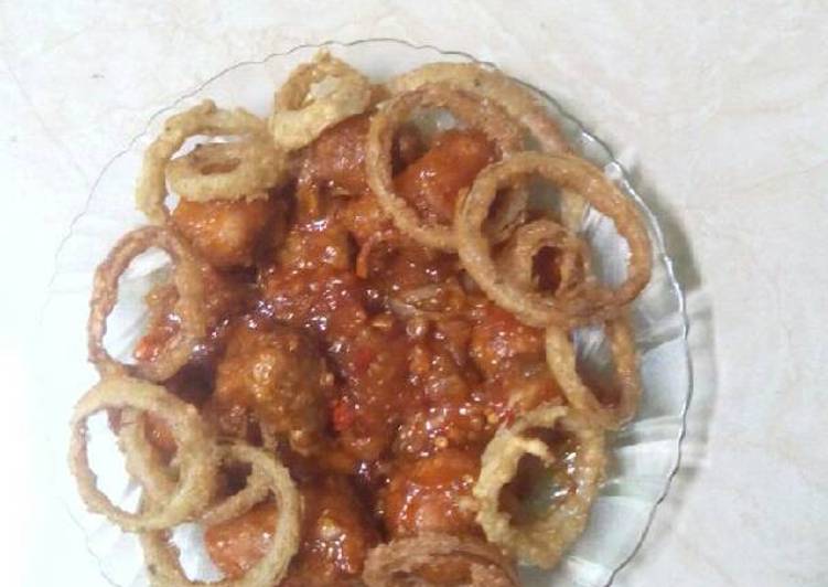 resep masakan Chicken pokpok with BBQ sauce and onion ring