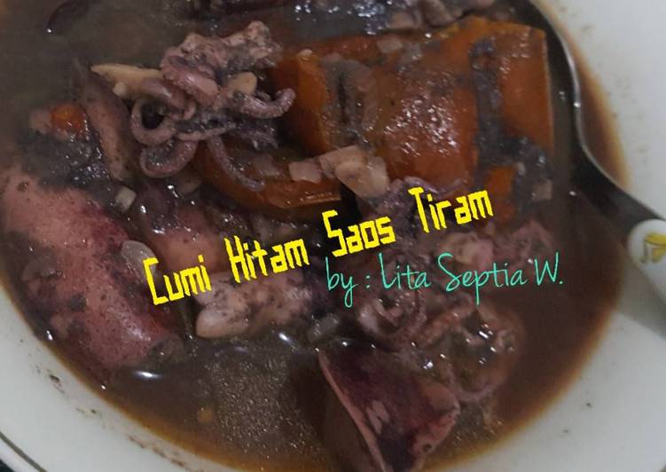 resep lengkap untuk Cumi Hitam Saos Tiram Simple