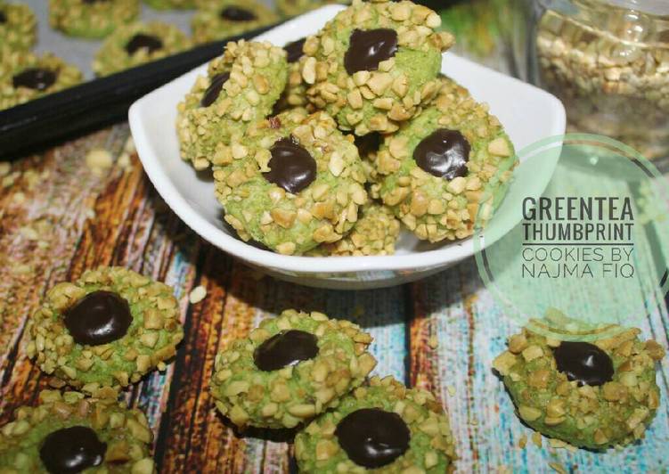 bahan dan cara membuat Greentea Thumbrint Cookies