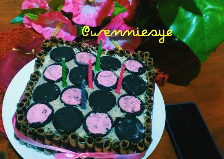 bahan dan cara membuat Bday cake mix kopi dan cokelat