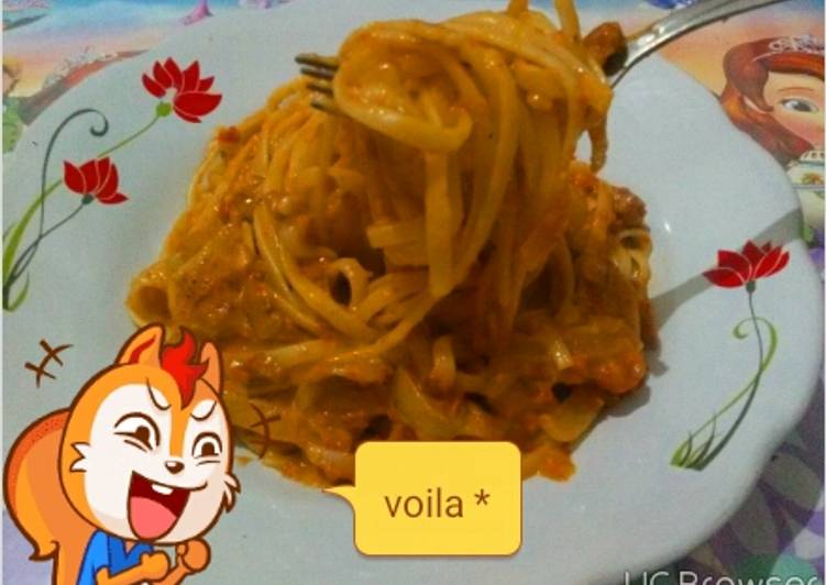 bahan dan cara membuat Fetuchini pasta yang cheesey & creamy