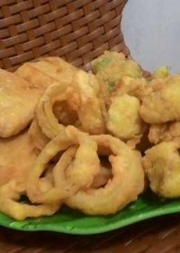 Bawang Bombay Goreng (Onion Ring), Brokoli, Kembang Kol, Wortel