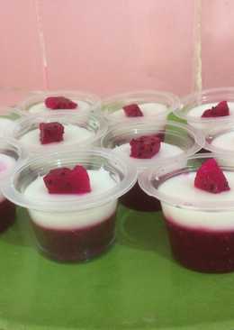 Puding lapis susu buah naga