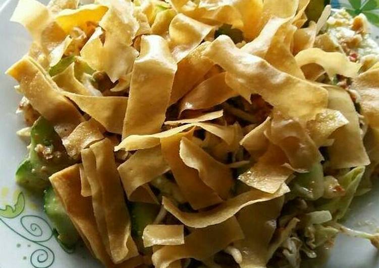 resep makanan Karedok tabur kulit popia goreng