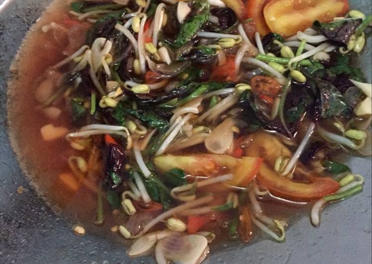 resep masakan Sayur Bayam Merah Tauge Pedas