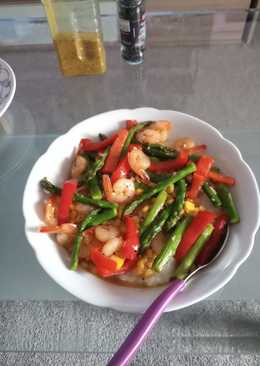 Bubur udang asparagus saos madu