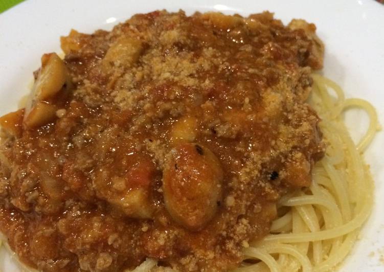 bahan dan cara membuat 10 Menit Spaghetti Bolognesse Jamur